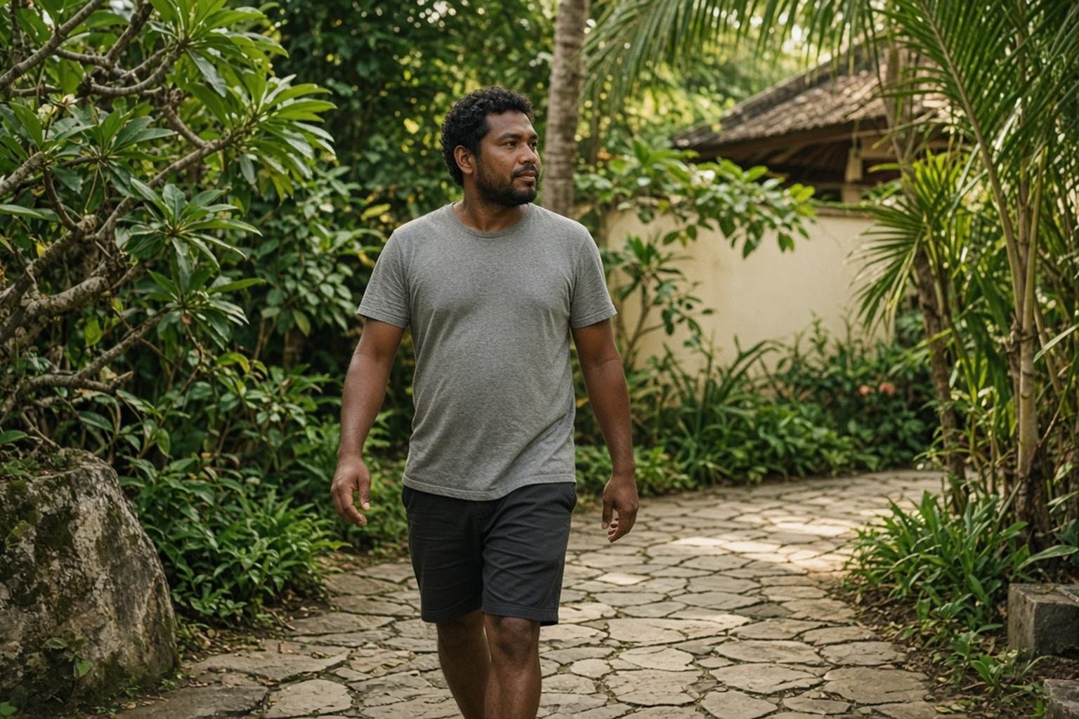 Man walking through a garden while reflecting on how many days to break an addiction.